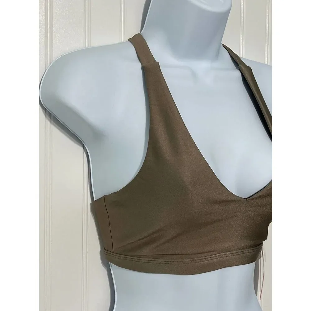 Good American Core Plunge‎ Performance Criss Cross Sports Bra Bronze Size 0 XS